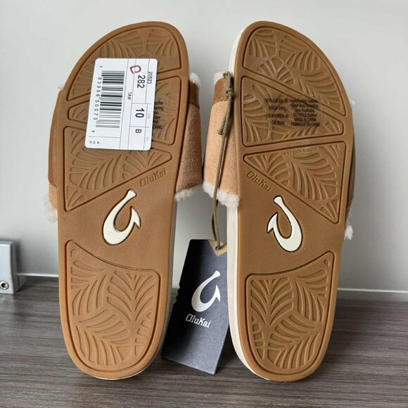 OluKai Hō‘ala Women’s Slide Sandals Size 10 $120 in Tan / Puka Hoala Shearling - Picture 6 of 12